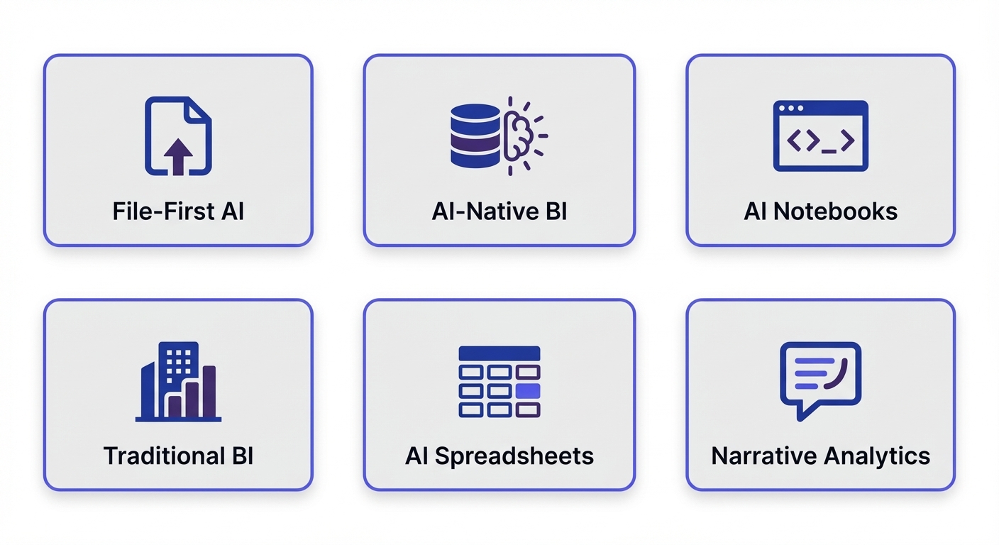 Comparison diagram showing different categories of Julius AI alternatives