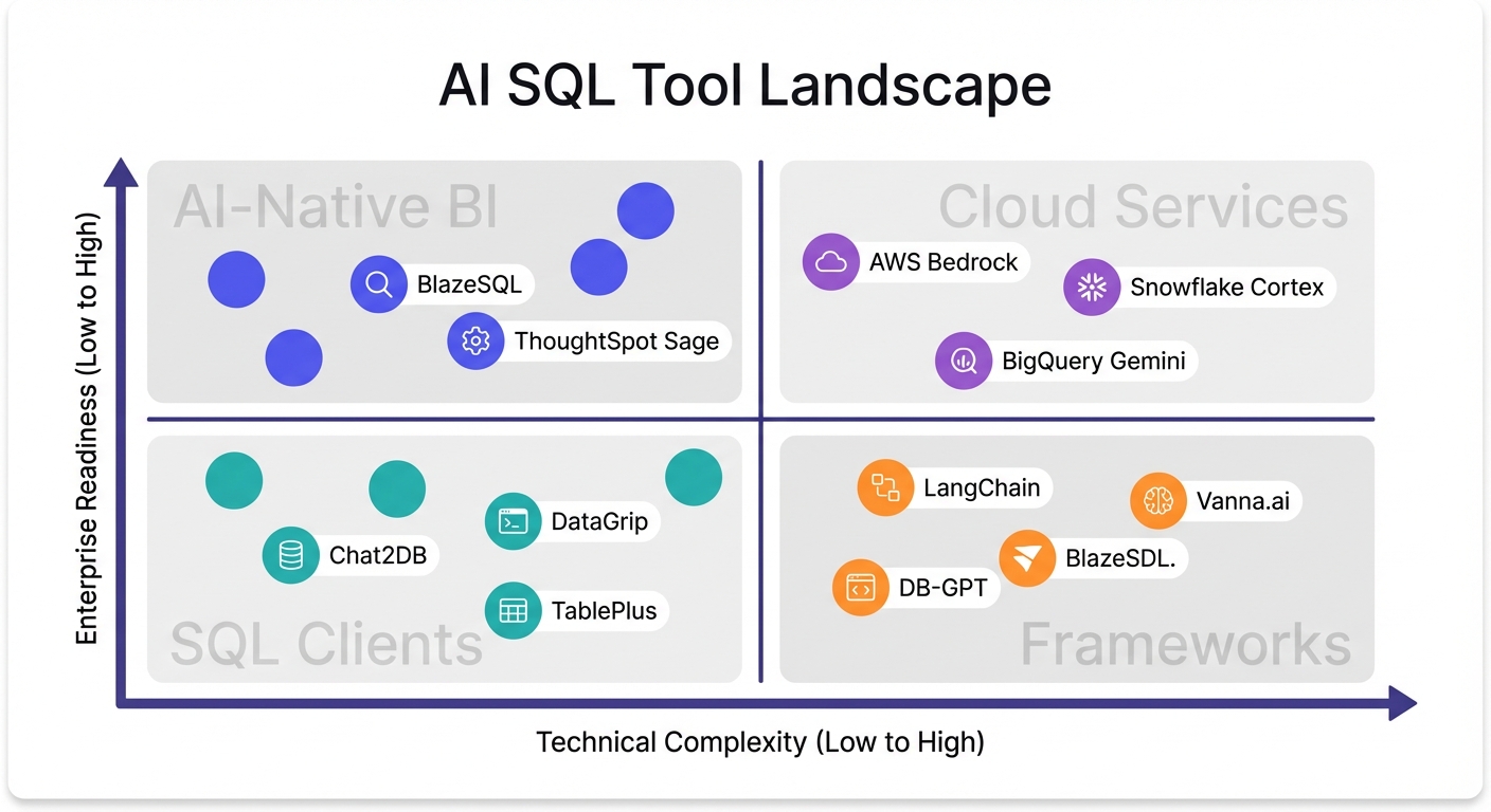 Visual map of chat-with-database tool categories